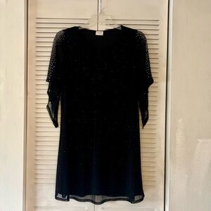 Sirenlily Black Sheer Embellished Midi Dress